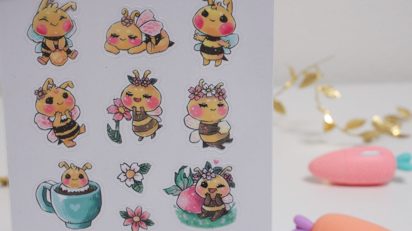 Cute Bee Sticker Sheets – Adorable Bumblebee Designs - Transparent stickers