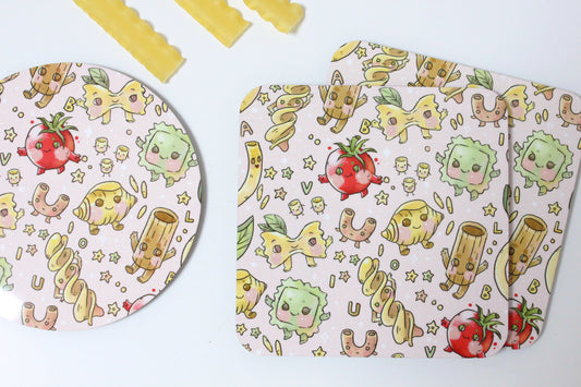 Pastastic Coasters - Pasta Party Drink Coaster Set | Cute Italian Food Gift | Fun Kitchen Decor | Kids Birthday Pasta Party