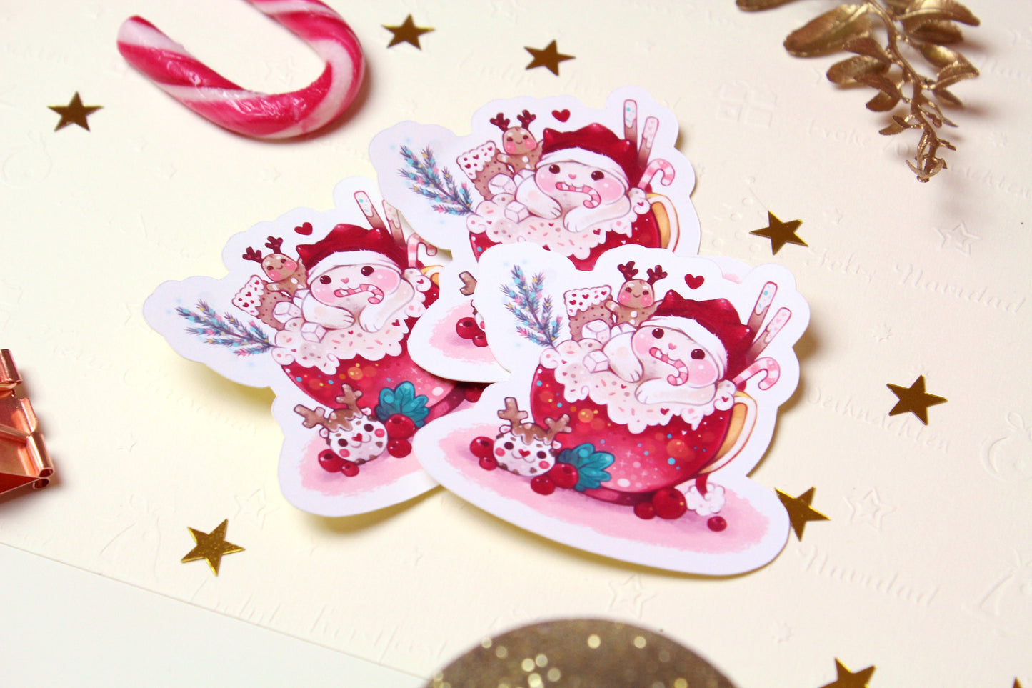 Cozy Christmas "CAFELINI" - Cute Milk Foam Cats - PAPER or VINYL Sticker