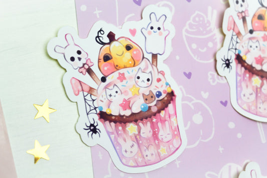 Adorable Halloween Cupcake - Paper or Vinyl STICKER