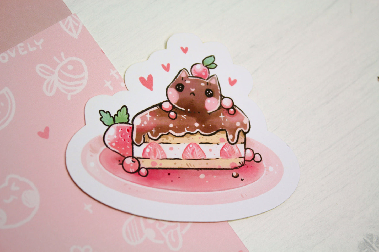 Cafelini Strawberry Chocolate Short Cake - PAPER or VINYL Sticker