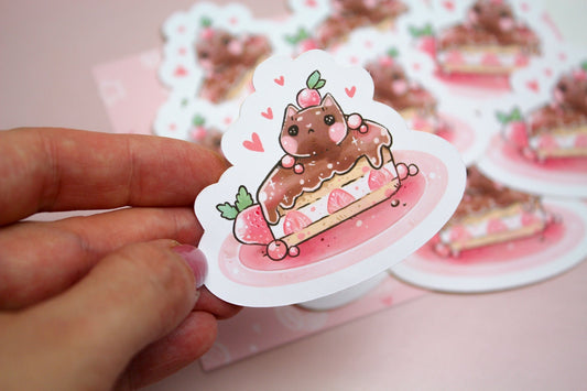 Cafelini Strawberry Chocolate Short Cake - PAPER or VINYL Sticker