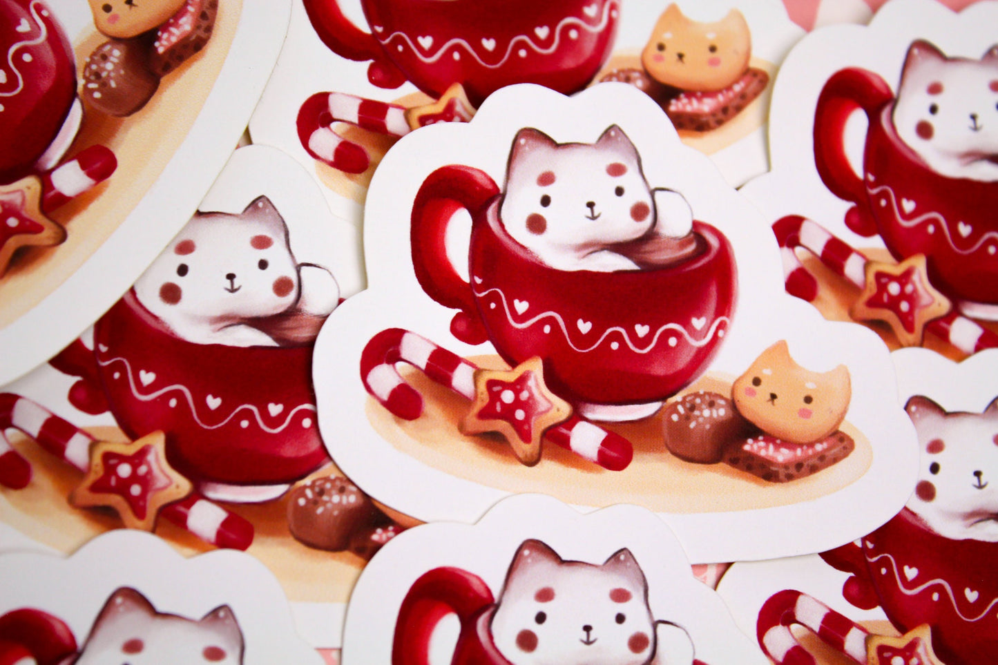 Christmas CAFELINI Stickers - Classics - Cute and foamy cappuccino cats - PAPER or VINYL Sticker