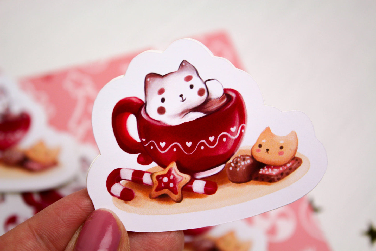 Christmas CAFELINI Stickers - Classics - Cute and foamy cappuccino cats - PAPER or VINYL Sticker