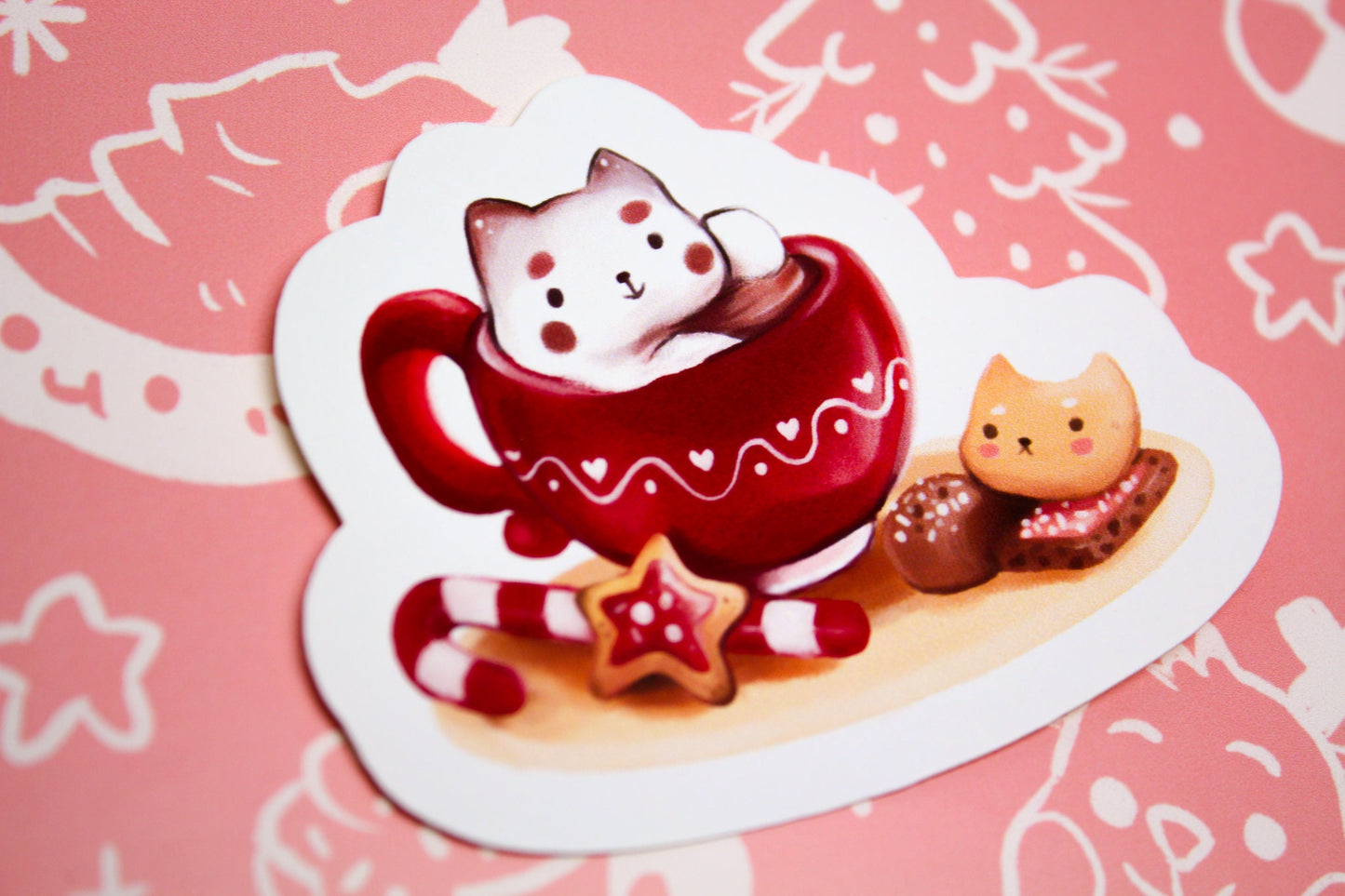 Christmas CAFELINI Stickers - Classics - Cute and foamy cappuccino cats - PAPER or VINYL Sticker