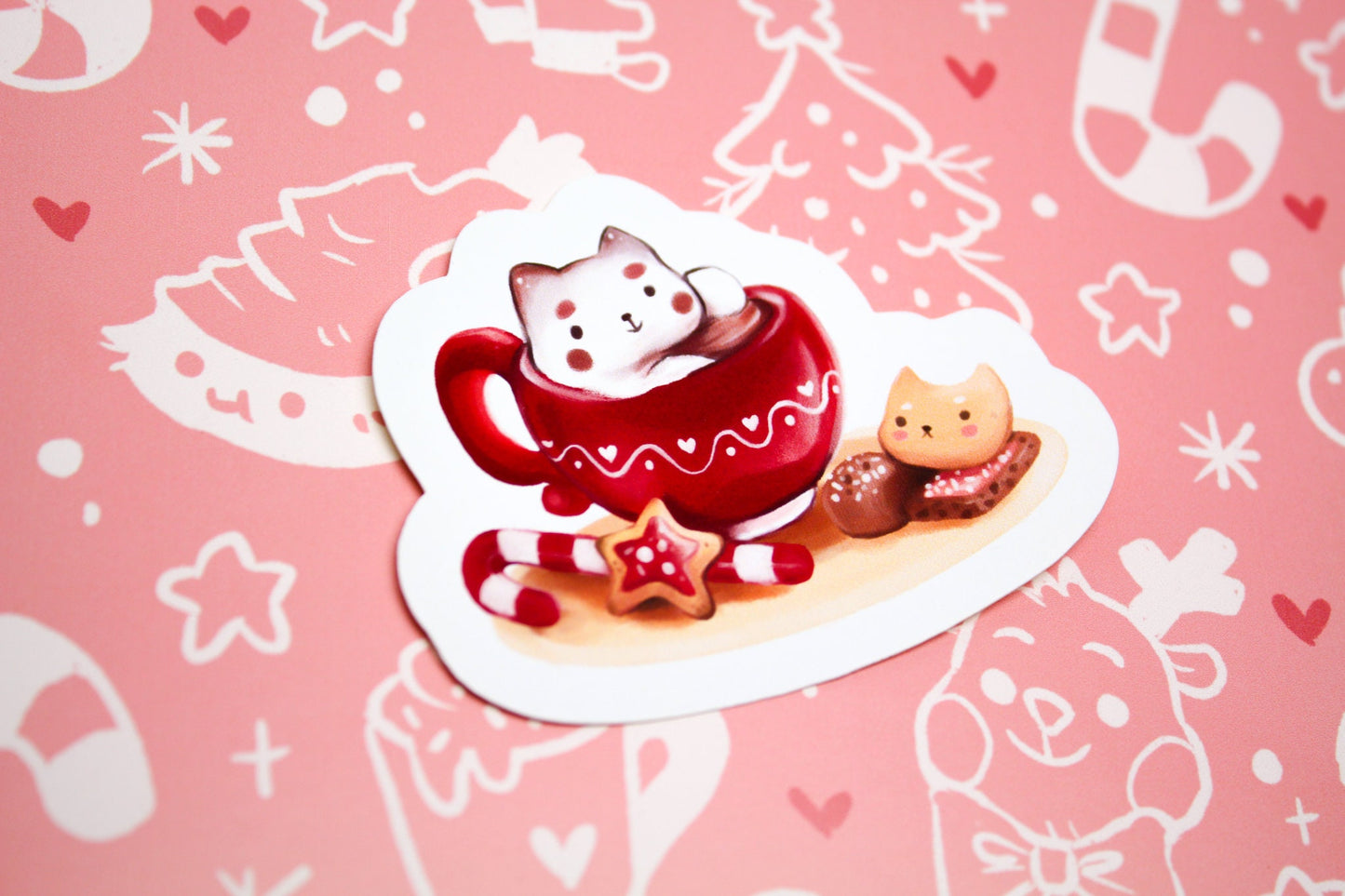 Christmas CAFELINI Stickers - Classics - Cute and foamy cappuccino cats - PAPER or VINYL Sticker