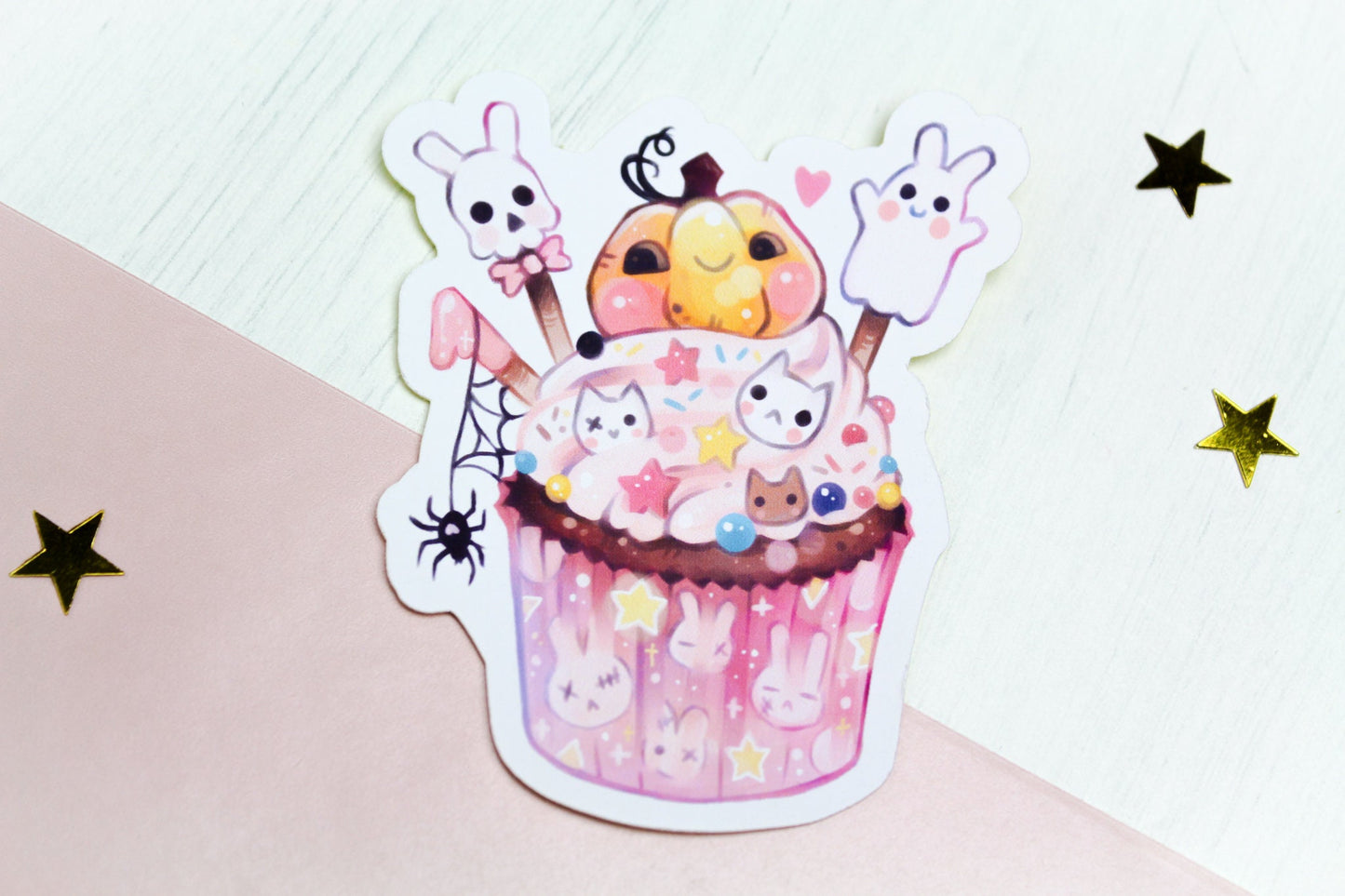 Adorable Halloween Cupcake - Paper or Vinyl STICKER