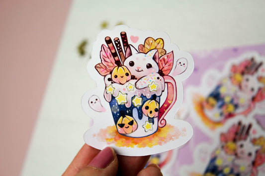 Sweet "CAFELINI" Autumn mug - Paper or Vinyl STICKER