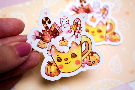 Delicious and sweet "CAFELINI" Autumn mug - Paper or Vinyl STICKER