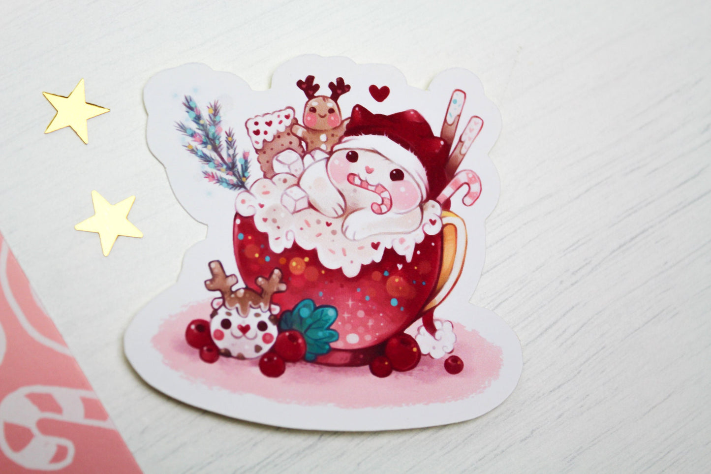 Cozy Christmas "CAFELINI" - Cute Milk Foam Cats - PAPER or VINYL Sticker