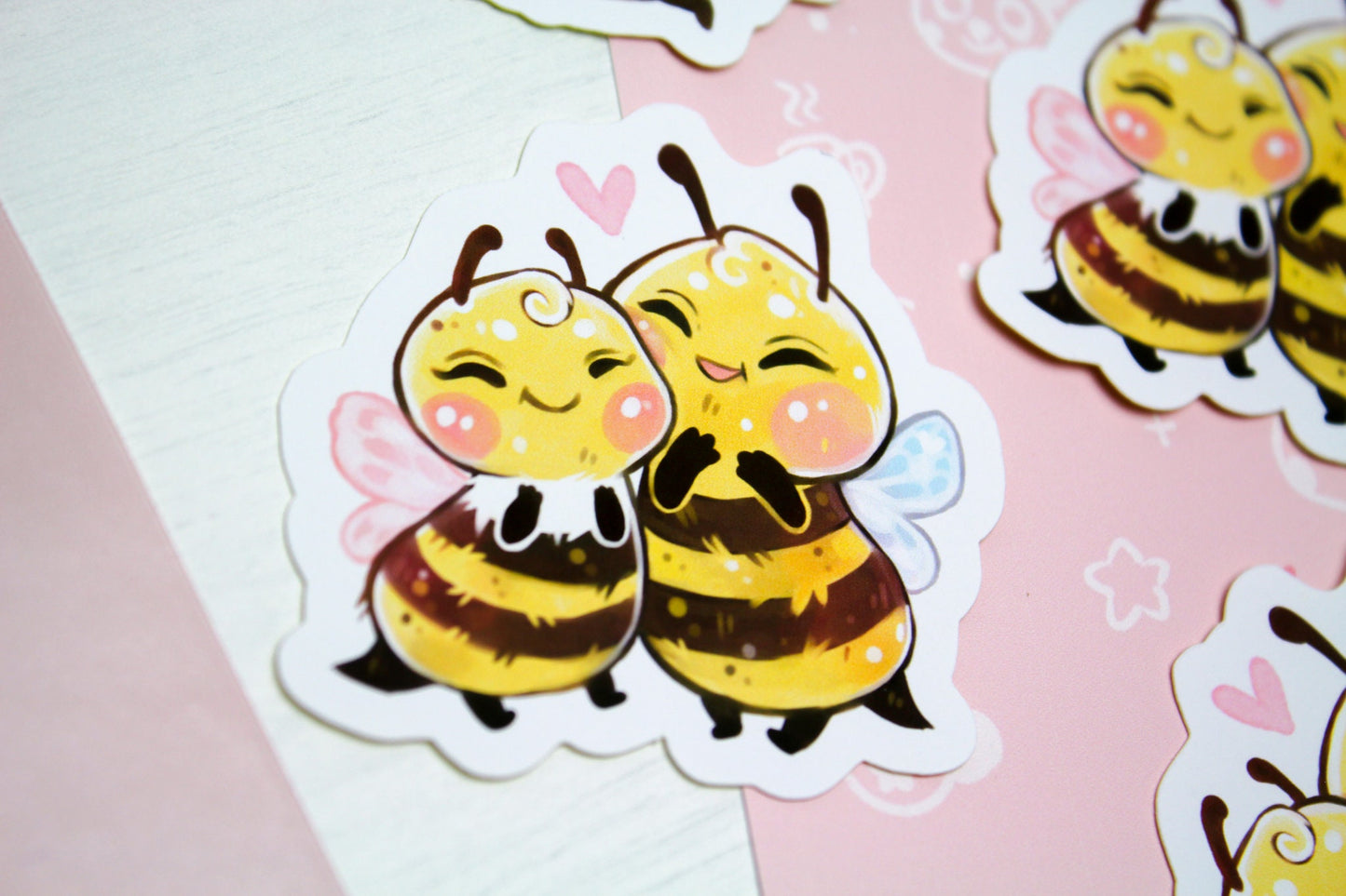 Bumblebee couple - "Beelinda & Honey" - PAPER or VINYL Sticker