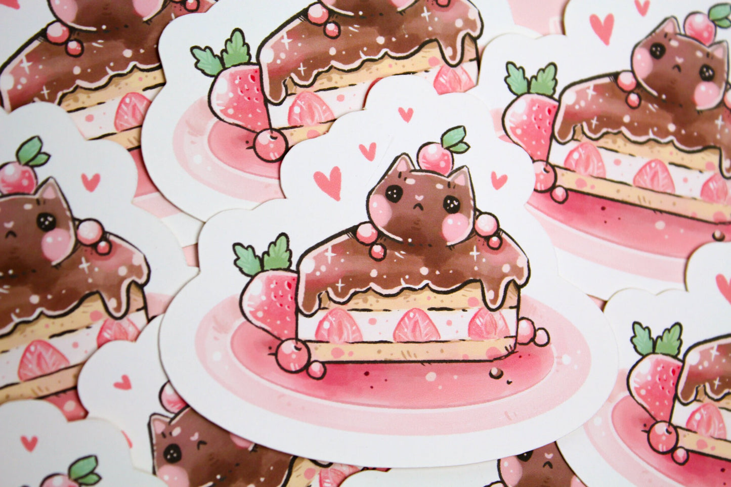 Cafelini Strawberry Chocolate Short Cake - PAPER or VINYL Sticker