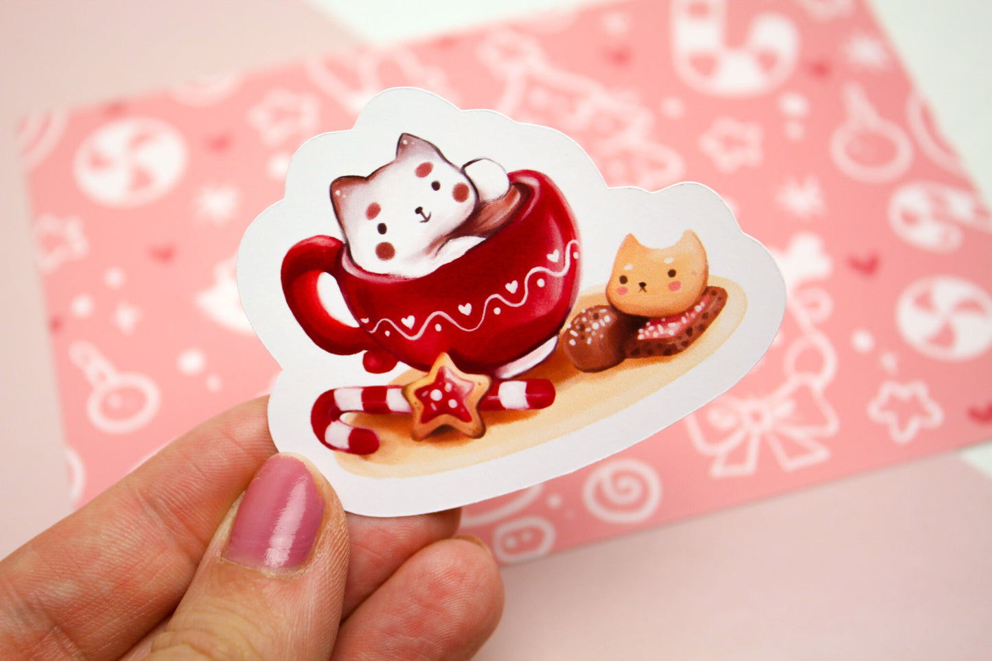 Christmas CAFELINI Stickers - Classics - Cute and foamy cappuccino cats - PAPER or VINYL Sticker